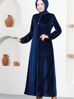 Kadife Abiye Elbise Asm2635 Lacivert