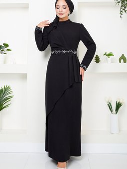 Kolları İşlemeli Abiye Elbise 4047ktr927 M Siyah