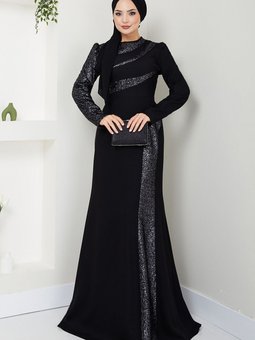 Pul İşlemeli Abiye Elbise Asm2710 Siyah