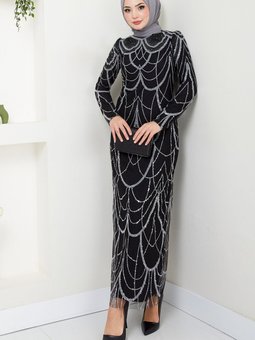 Sim Detaylı Şık Abiye Elbise 5631end900 M Siyah