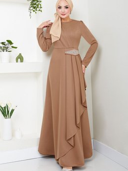 Taş Detaylı Abiye Elbise 5022sl890 Latte