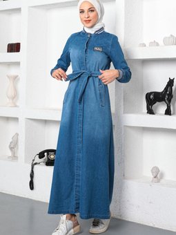 Açık Kot Gizli Düğmeli Ferace