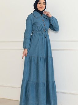 Açık Mavi Bağcık Detaylı Kot Spor Elbise