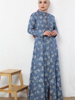Açık Mavi Desenli Kot Ferace