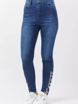 Koyu Mayi Kuşgözü Detaylı Kot Pantolon