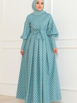 Mint Kemerli Puantiyeli Elbise
