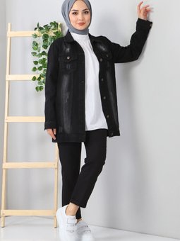 Siyah Düğmeli Kot Ceket