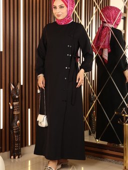 Siyah Düğmeli Yandan Bağlamalı Ferace