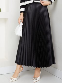 Deri Görünümlü Pliseli Etek