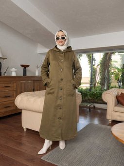 6329 Astarlı Kapüşonlu Kap Haki