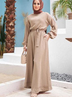 6569 Krep Tulum Elbise Bej