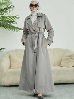 6604 Uzun Trench Trençkot Gri