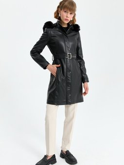 Beli Kemerli Kürklü Deri Kap Siyah