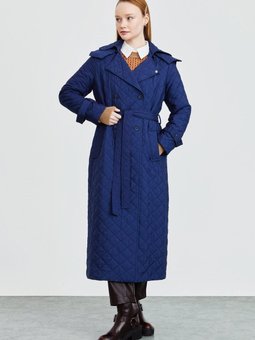 İnce Kapitone Trençkot Lacivert