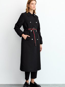 Kemer Detaylı Trençkot Siyah