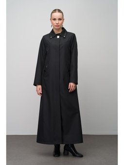 Gömlek Yaka Deri Ve Metal Aksesuarlı Büyük Beden Astarlı Trenç Siyah Pardesü