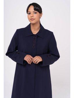Gömlek Yaka İşleme Detaylı Astarlı Büyük Beden Lacivert Pardesü