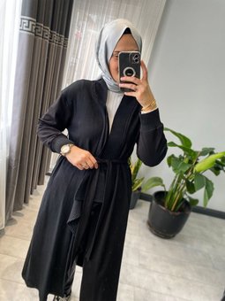 Asimetrik Belden Bağlamalı Kapamasız Hırka