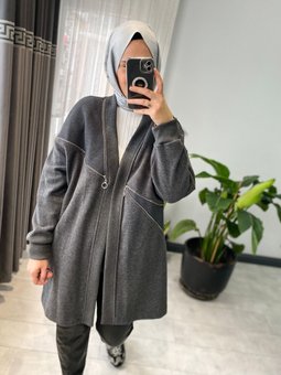 Fitilli Örme Kumaş Fermuar Detaylı Hırka