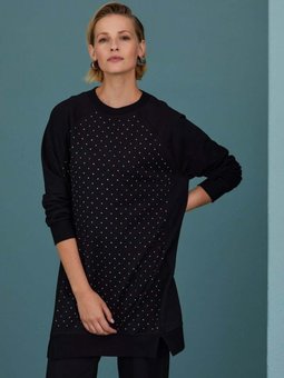 İki İplik Önü Taşlı Siyah Sweatshirt 10565