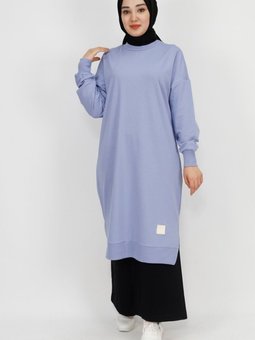 Mavi İp Kumaş Uzun Boy Basic Sweatshirt