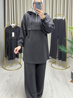 Taş Baskılı Kapüşonlu Takım Trend Moda Store