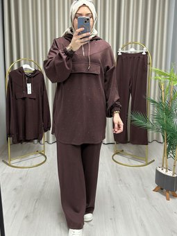 Taş Baskılı Kapüşonlu Takım Trend Moda Store