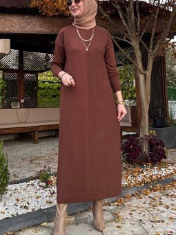 Zebra Desen Triko Elbise Kahve