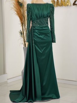 Zümrüt Yeşili Sırma Abiye Elbise