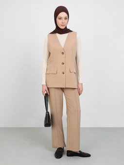 Gizli Cep Detaylı Yelek Taş Rengi