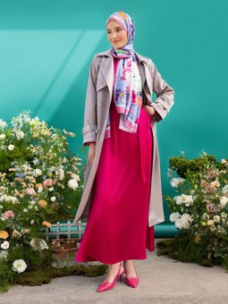 Parlak Kumaş Trençkot Vizon