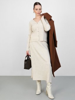 Triko Hırka & Etek Takım Bej