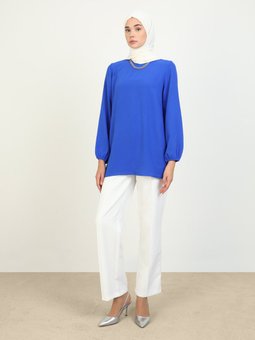 Ucu Lastikli Balon Kol Aerobin Koyu Saks Mavisi Bluz