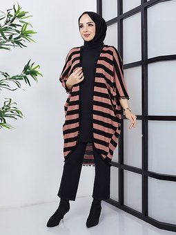 Püsküllü Çizgili Gül Kap