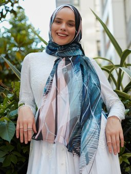 Çiçek Pamuklu Soft Mavi Şal