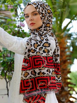 Zincirli Leoparlı Evi Şal Renkli Desenli