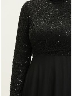 Payetli Tül Abiye Elbise 3412 01 Siyah