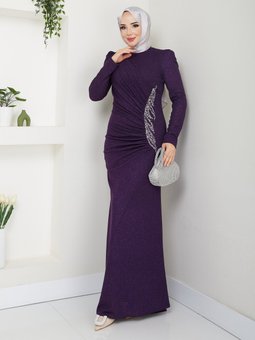 Mürdüm Alya Tesettür Abiye Elbise