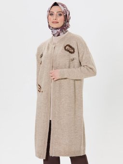 Bej Nakış Ve Taş Detaylı Hırka 251719324