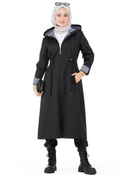 İçi Çizgili Siyah Trençkot