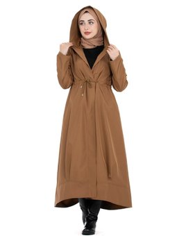 Kapüşonlu Eteği Volanlı Taş Trençkot