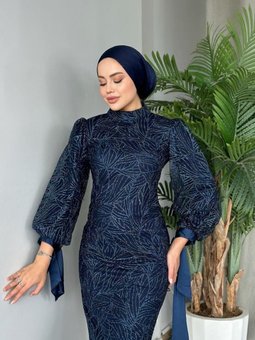 Simge Abiye Elbise Lacivert