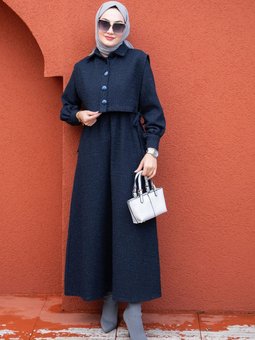 Üst Cepkenli Tüvit Ekoseli Elbise Laci