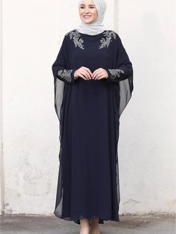 Kadın Lacivert Pelerinli Abiye Elbise T 4031