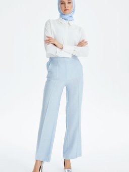 Jakarlı Bol Paça Pantolon Açık Mavi
