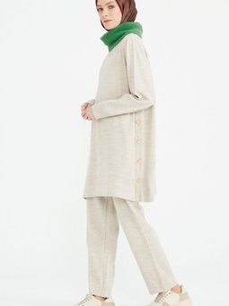 Merserize Tunik Pantolon Takım Bej