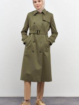 Rüzgarlık Detaylı Pilikaşeli Trenç Haki