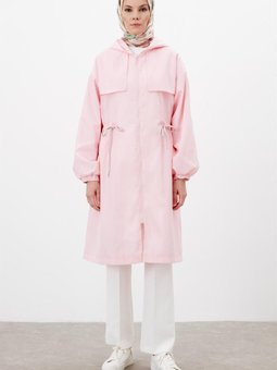 Rüzgarlıklı Kapüşonlu Yağmurluk Pembe