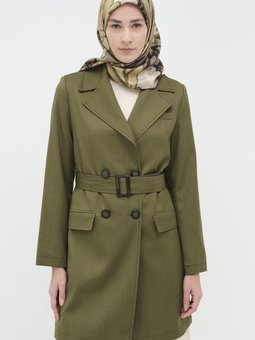 Tokalı Kemer Detaylı Ceket Olive