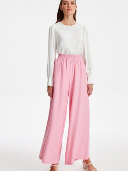 Yüksek Bel Bol Paça Pantolon Pembe